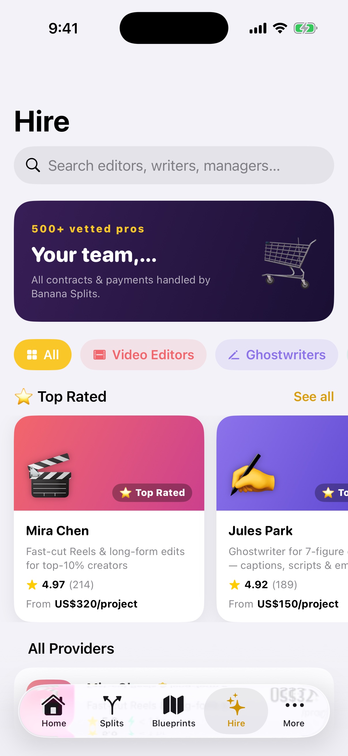 BananaSplits vetted creator team marketplace